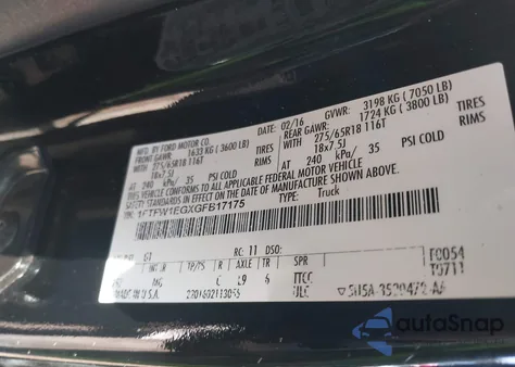 2016 Ford F-150 Xlt из США, поврежденный, VIN 1FTFW1EGXGFB17175